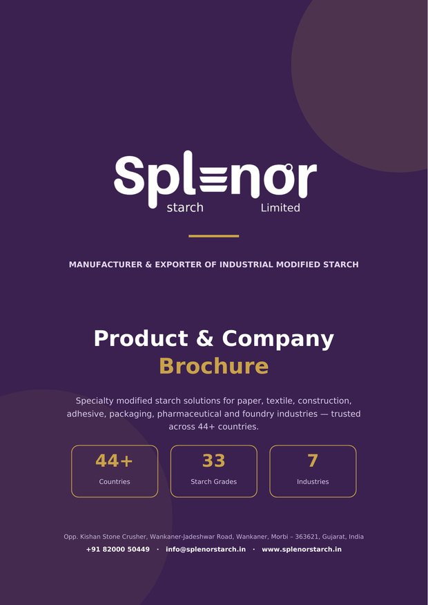 Splenor Starch product & company brochure cover